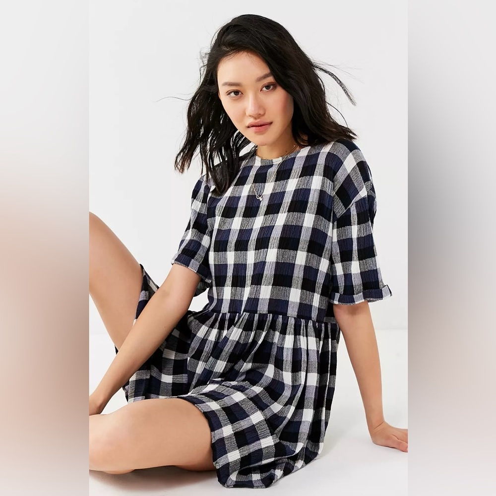 Urban Outfitters Textured Plaid Babydoll Dress